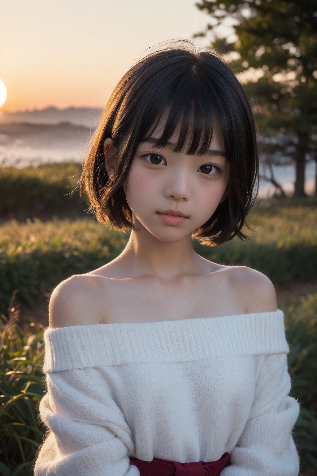 主：(Misty woods under sunset),  視：(((face photo))),  人：1litte 1kid 7yo gril by 萬仔38 on Tensor.Art