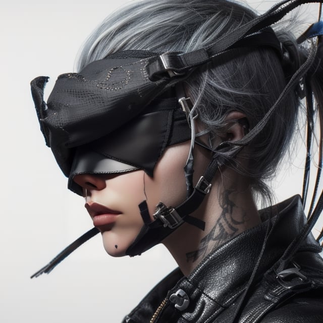 n_2b, white hair, realistic photography, action,white background,ink,(black blindfold:1.3),Ultra-detail,(highres:1.1),best quality,(masterpiece:1.3),cinematic lighting,Cyberpunk VR ,Cyberpunk,C7b3rp0nkStyle,Cyber_Egypt,pureerosface_v1