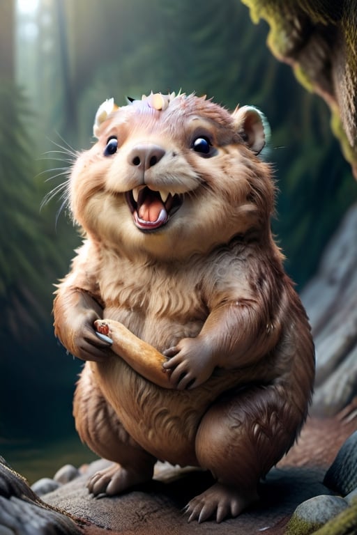 Happy, adorable, beaver, glorious, beautiful, Large Beaver teeth, visable beaver tail, chubby