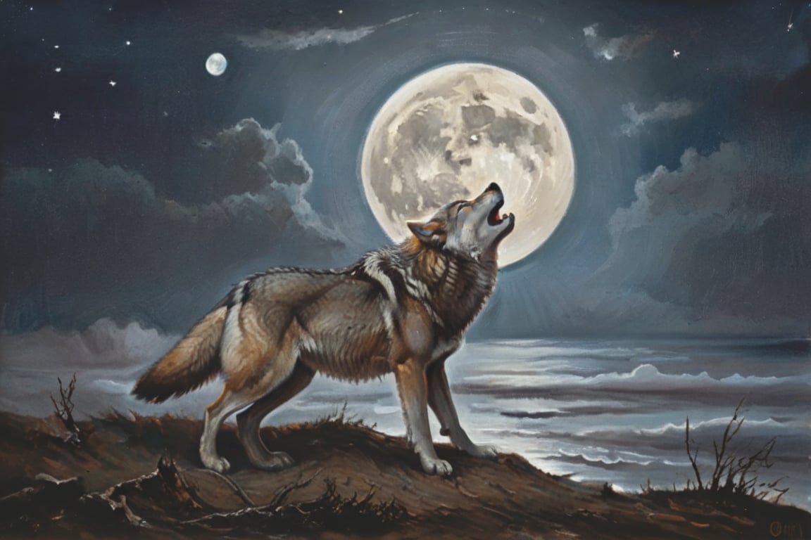 A wolf baying at the moon
