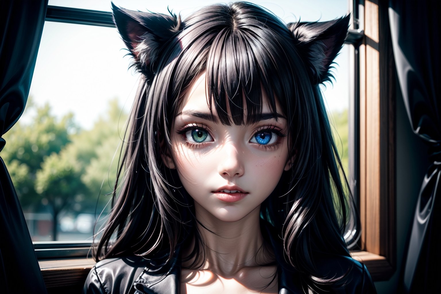 dark scenery,  black cat,  heterochromia eyes by main1 on Tensor.Art