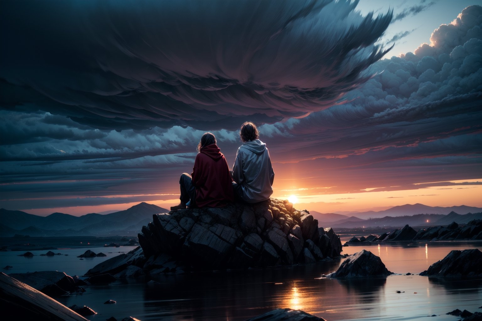 A desolate and dreary landscape,  engulfed in a perpetual twilight that seems to drain all color from the world. The sky i...