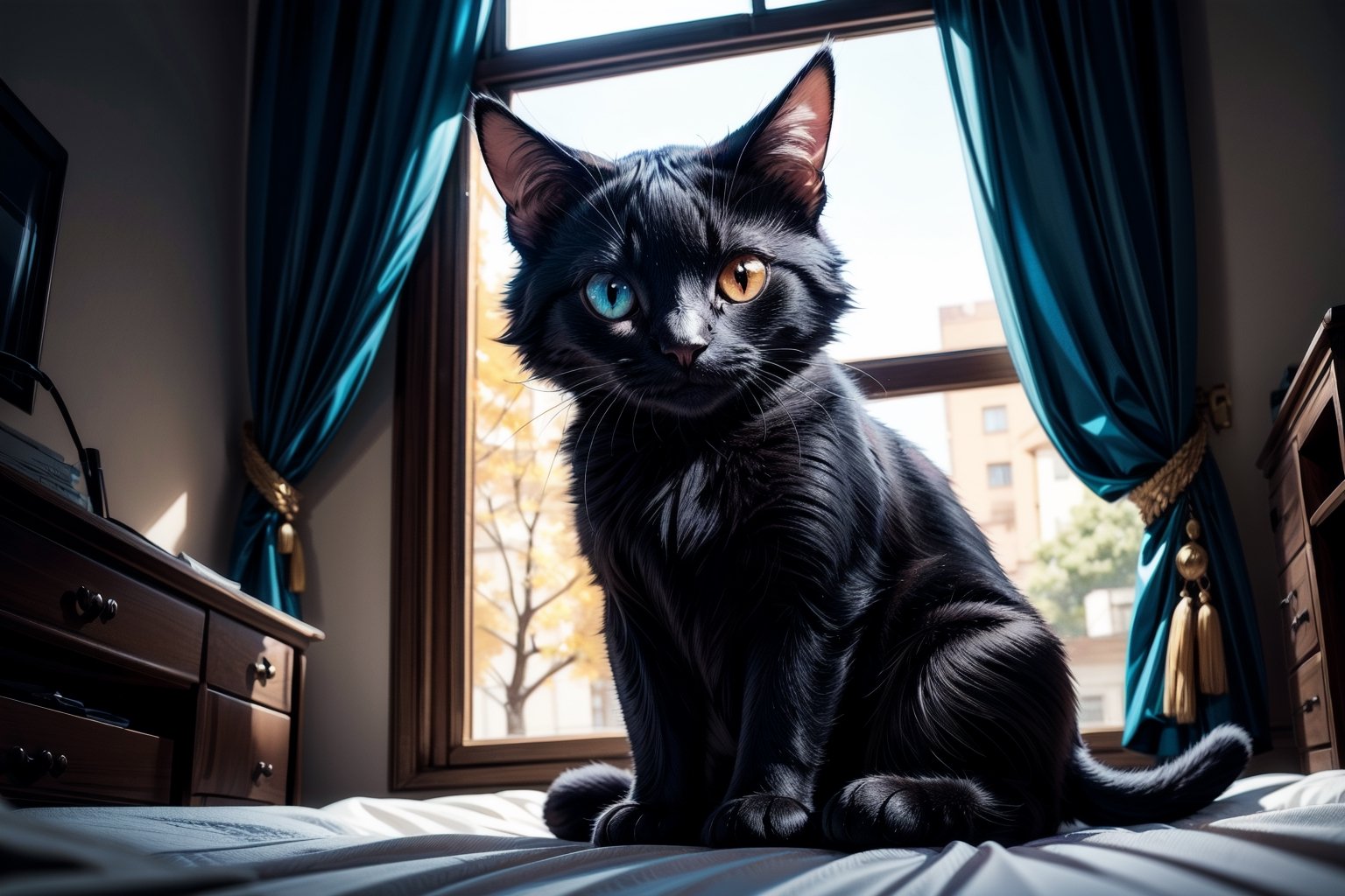 dark scenery,  black cat,  heterochromia eyes by main1 on Tensor.Art