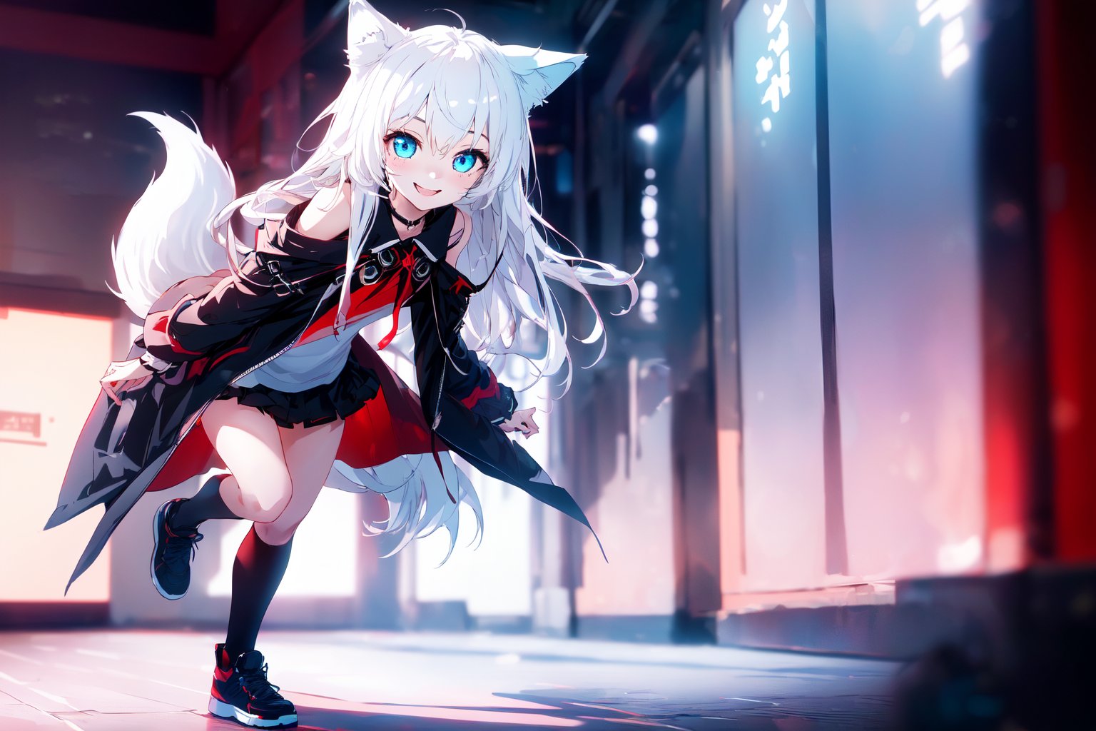 ultra epic HD, photorealistic, cinematic, (masterpiece, best quality:1.15), (1girl, solo, loli), wolf ears, perfect beautiful eyes, white hair, smile, (full body), ((cute, adorable)), 