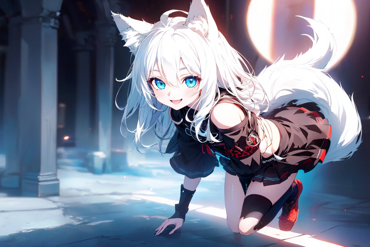 ultra epic HD, photorealistic, cinematic, (masterpiece, best quality:1.15), (1girl, solo, loli), wolf ears, (perfect beautiful eyes), white hair, smile, (full body), ((cute, adorable)), 