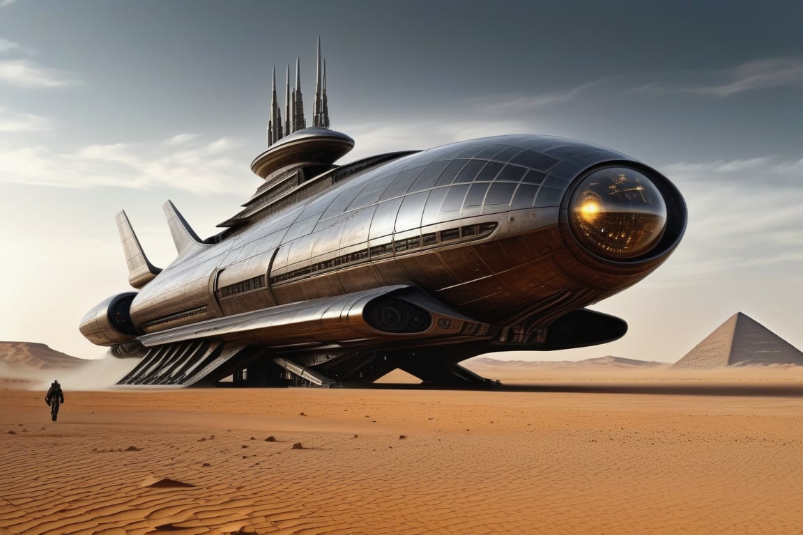 8k resolutiion ultrarealistic concept alien starship,  detailed tinted glass windows,  pewter gray alloy shell by Mister E...