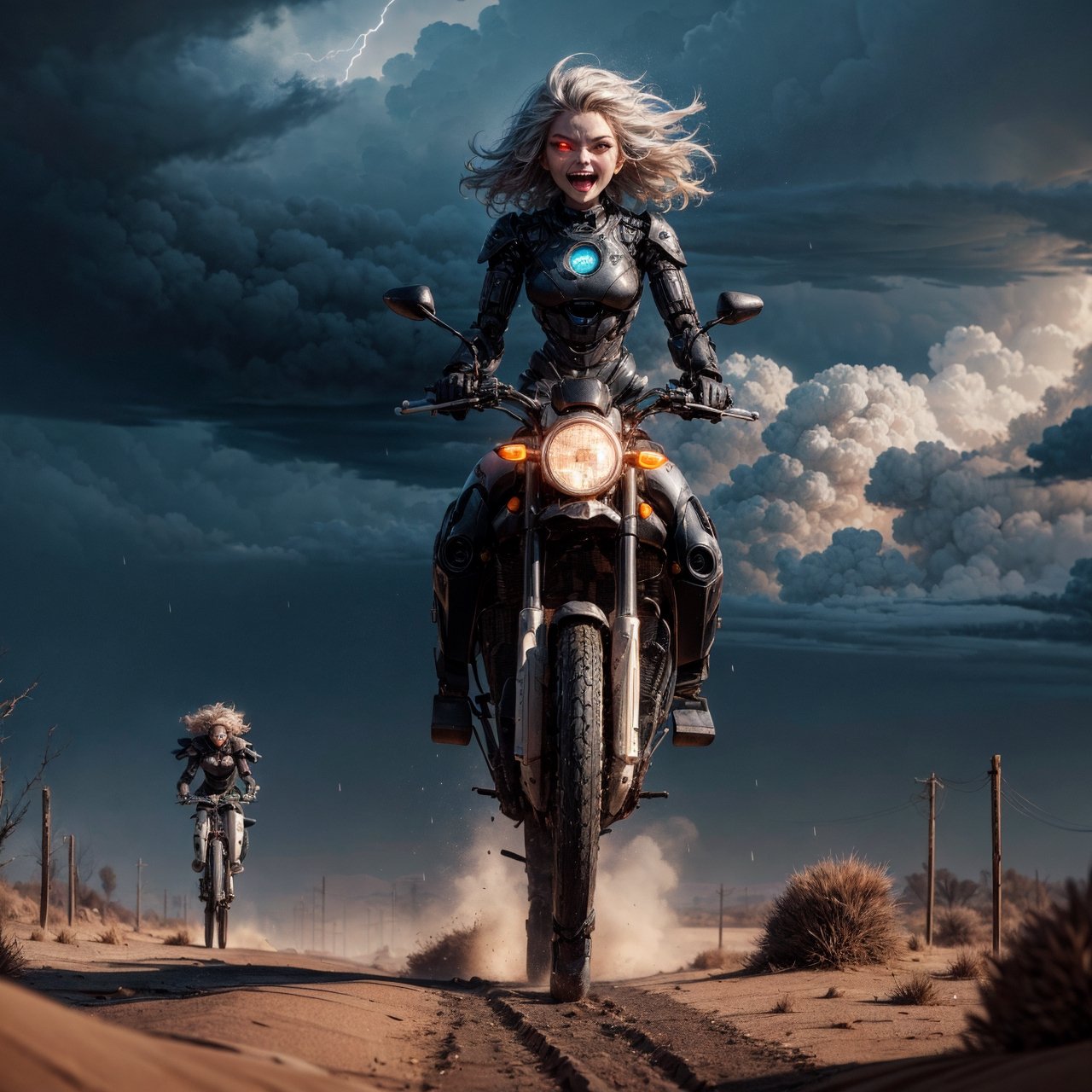 long shot of a 20 foot tall giant android humanoid female robot walking across the desert sand menacing and terrifying. th...