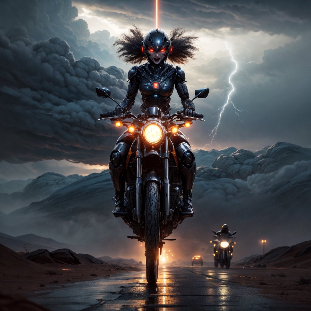 long shot of a 20 foot tall giant android humanoid female robot walking across the desert menacing and terrifying. the and...