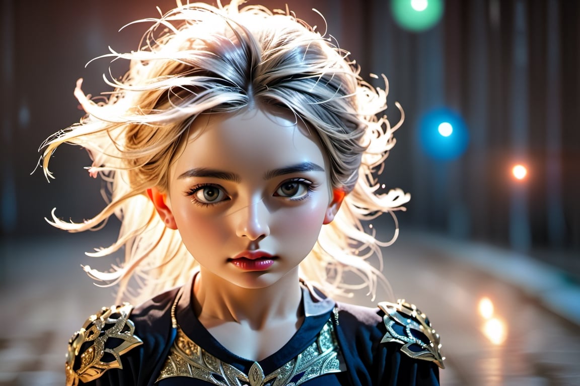 long shot of a powerful black diamond sorceress,  she is a young 17 year old woman with light gray eyes that glow,  she ha...