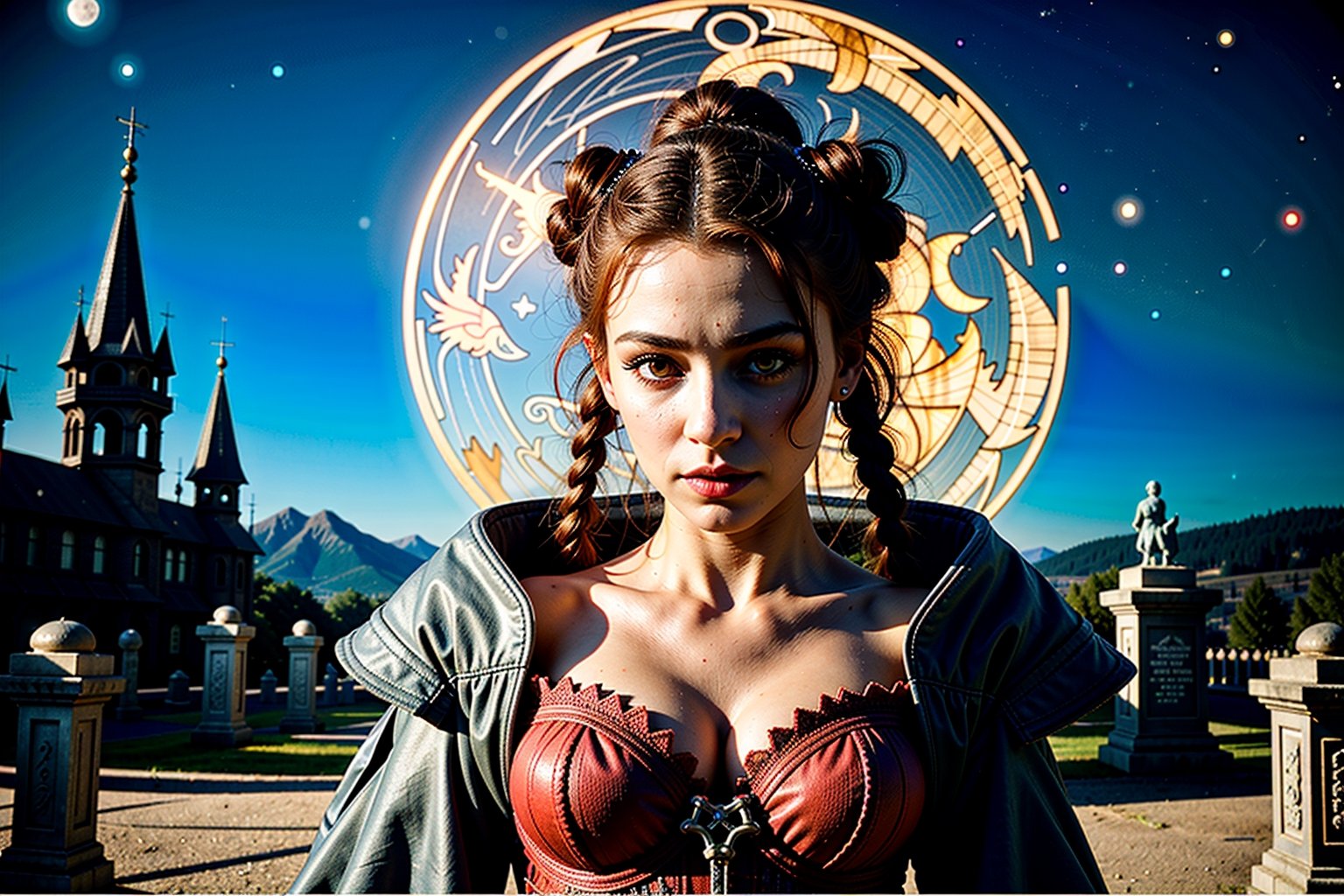 High definition vivid masterpiece,  a beautiful vampire woman with red hair,  elaborate braids by ᕲᗩᖇᓰᗩ ♥ ᐺᘿᖇSᘿ on Tensor.Art