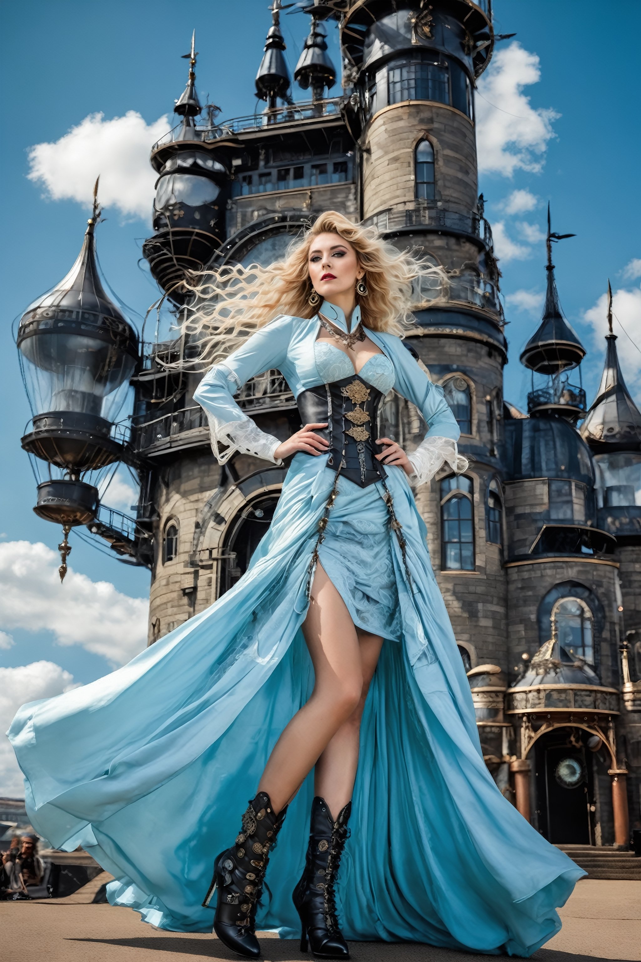 Envision a futuristic-Victorian-steampunk fusion world,  where the grace of passion flower and black roses featuring cutti...