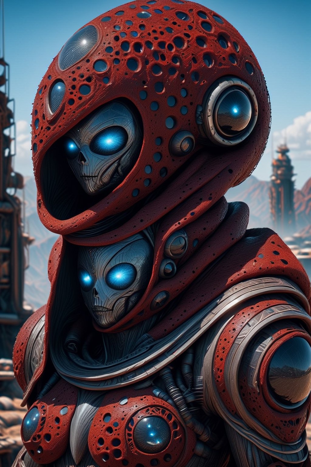1 mutant,  EA post apocalyptic portrait photo of a red hooded mutant,  (((front view))) by TangoAlphaDelta on Tensor.Art