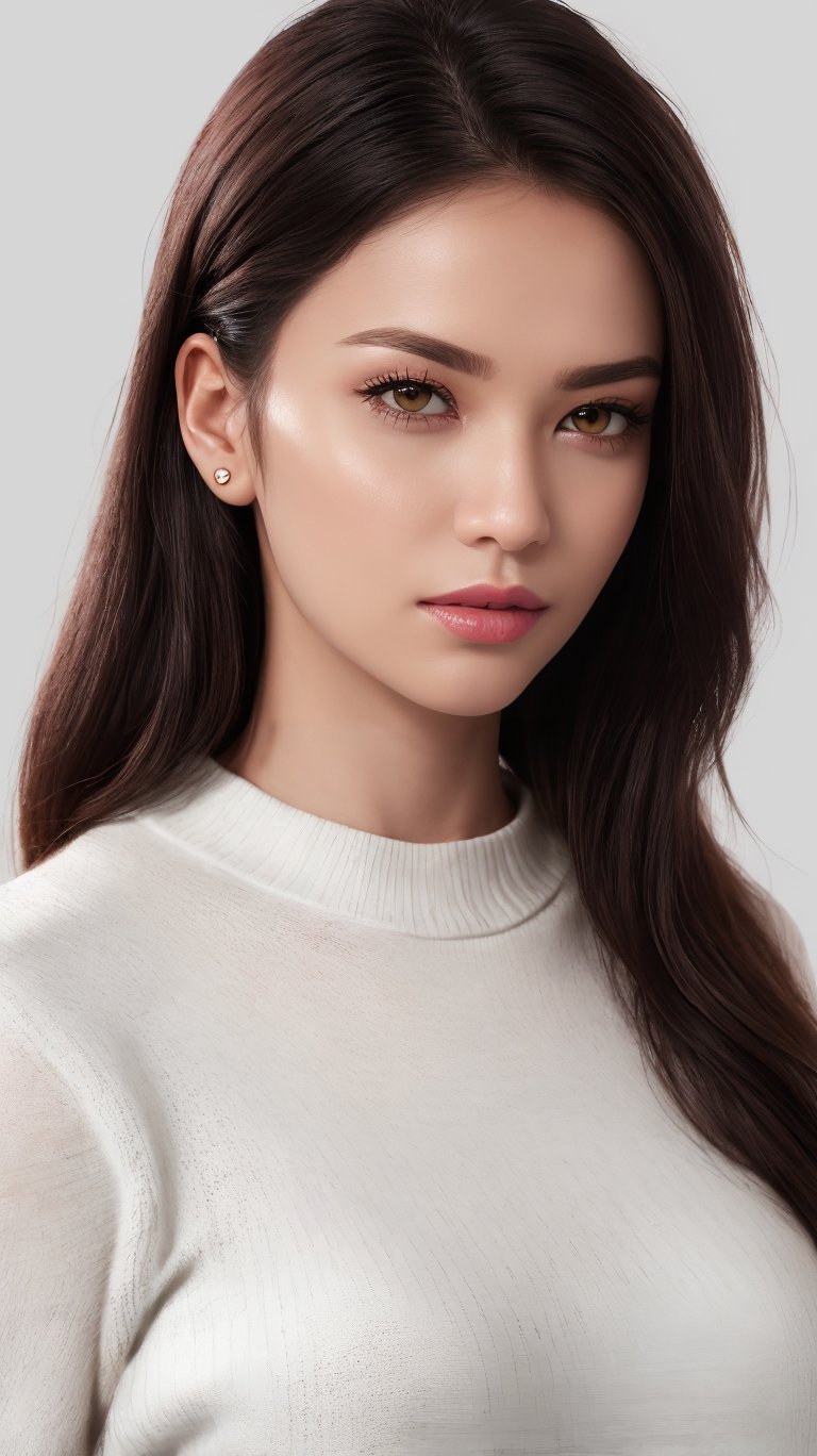 raytracing, absurdres, ultra detailed, 8k raw,
1girl,eyes,nose,lips,
sweater,white background,