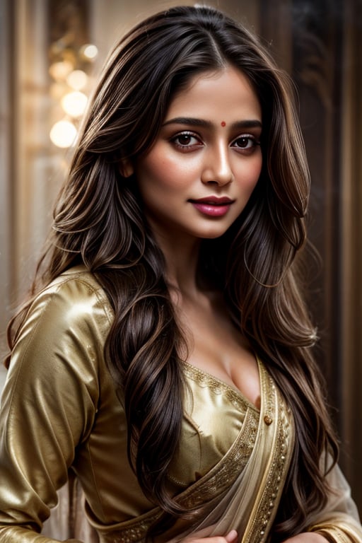 Close-up of a beautiful  woman ,elegant long hair, with ambient light from the side, thin lips with gloss, fertile, sultry expression, hazy dreamy eyes, eye lids, blushing, half open mouth, biting lip, light makeup, warm, moist, oily complexion, fog and smoke,Masterpiece,Shanaya,Asiti_k2