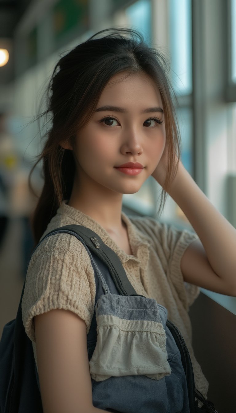 a girl, full body, at school, beautiful detailed eyes, beautiful detailed lips, extremely detailed eyes and face, long eyelashes, cinematic lighting, muted colors, realistic, photorealistic, 8k, high quality, masterpiece