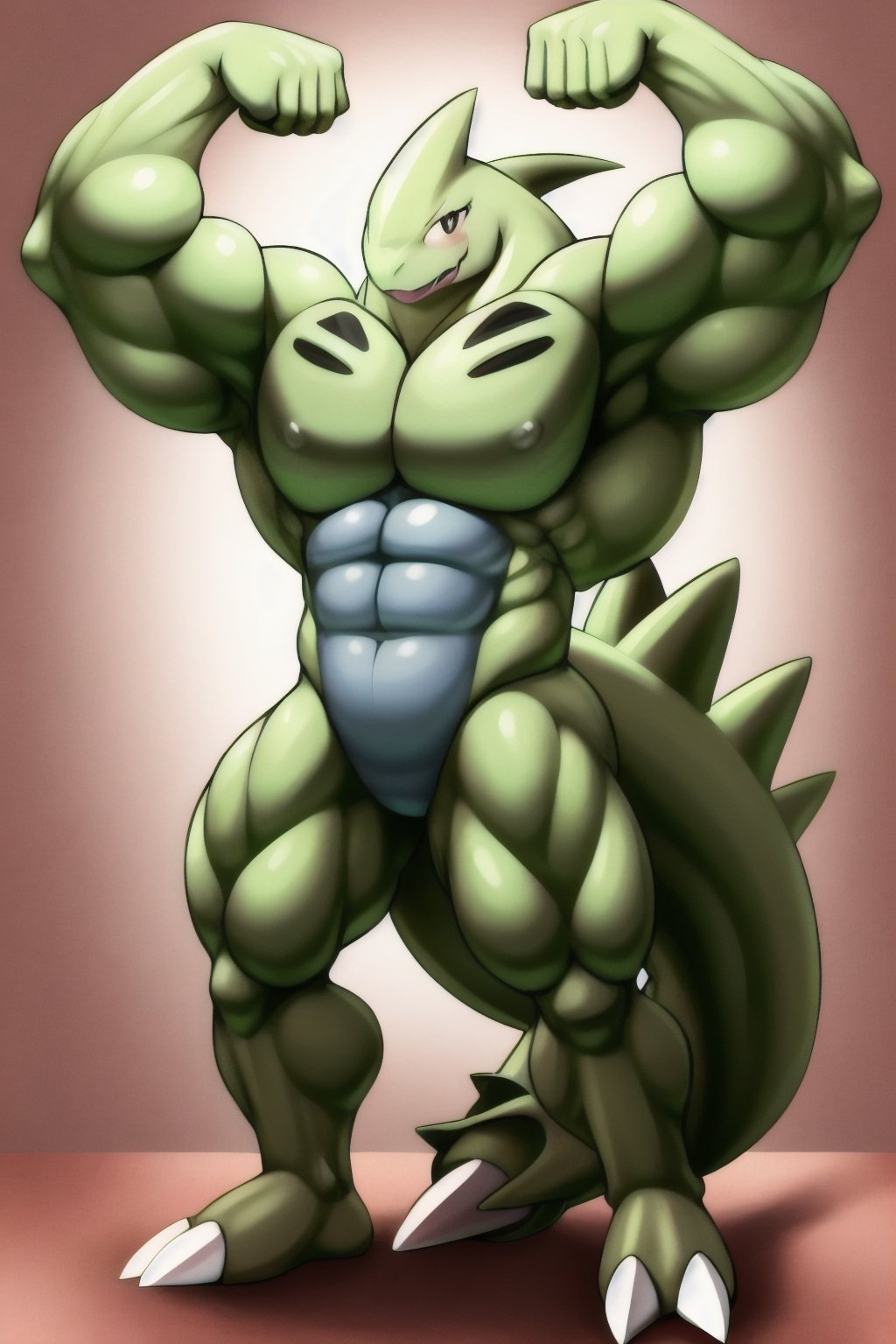 tyranitar, pokemon, big muscle, thin, slim, slender, double flexing biceps curl