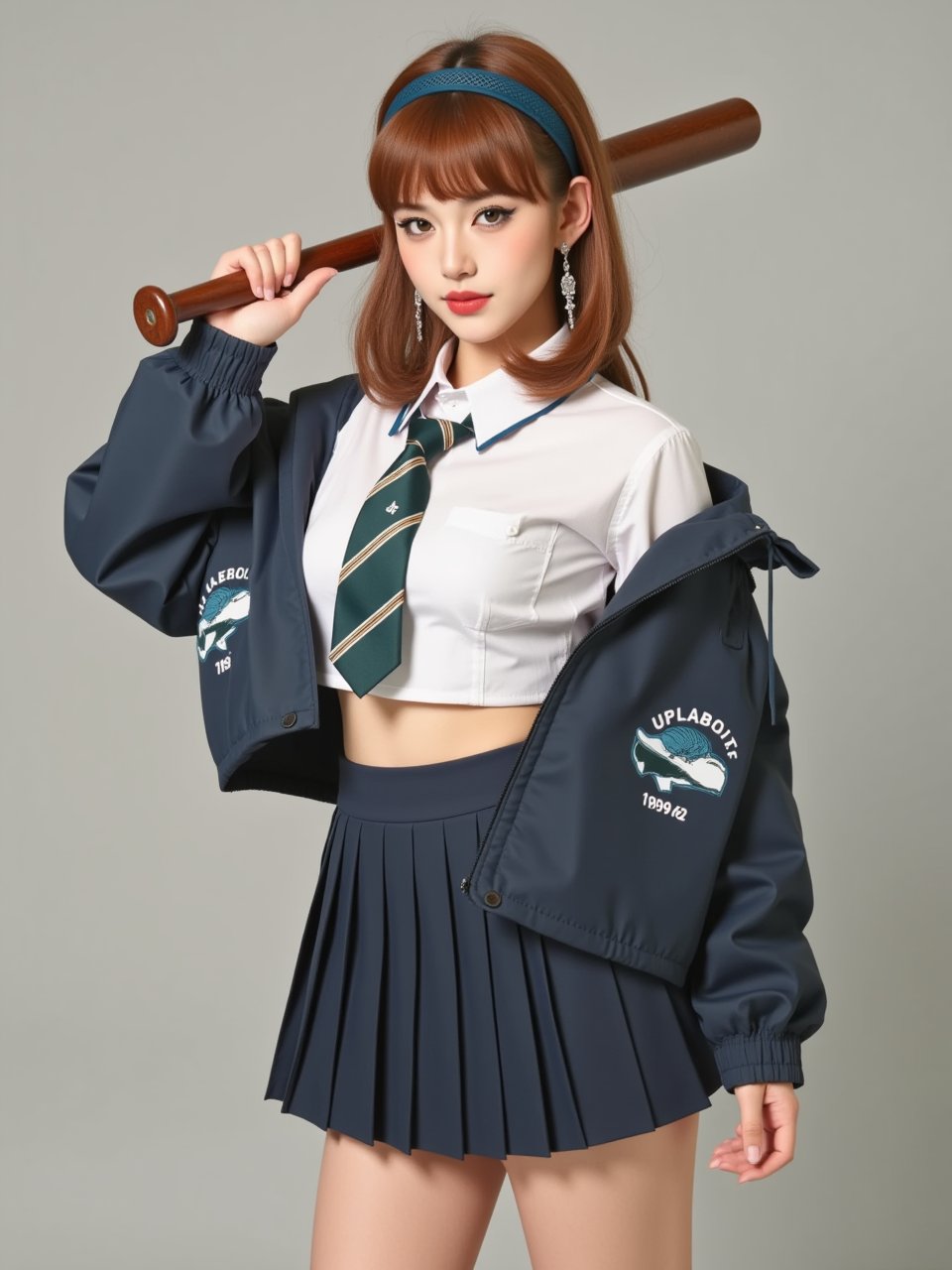 photorealistic,  portrait of hubggirl,  Stylish schoolgirl pose with a baseball bat by Rolo_hu on Tensor.Art