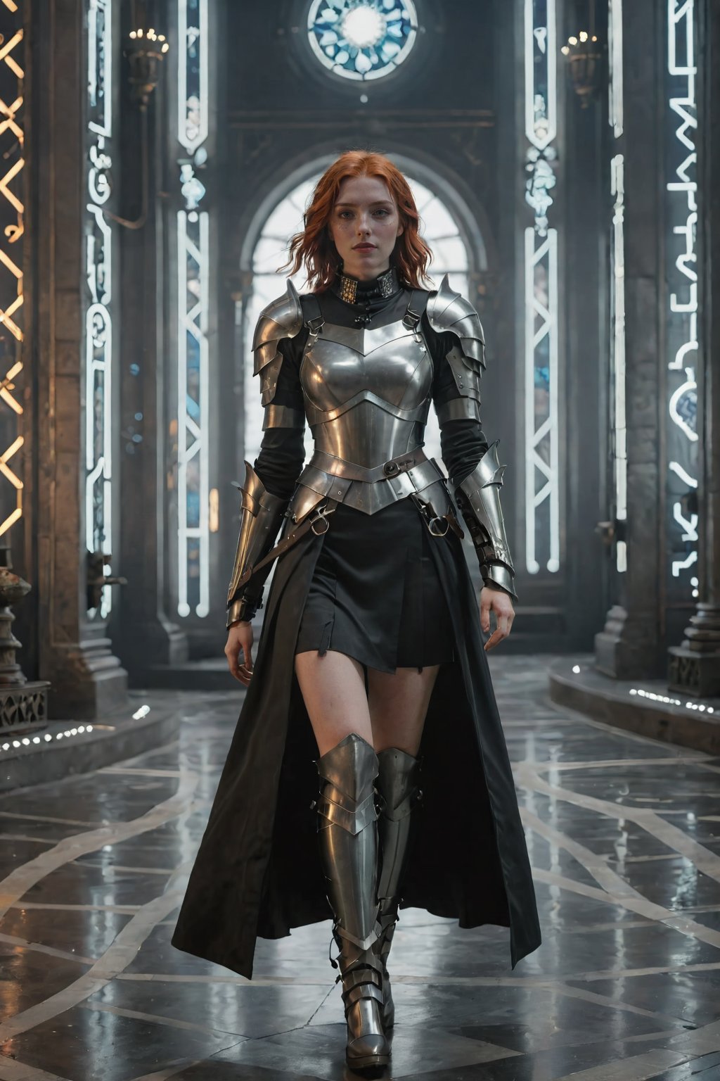 (ultra realistic,best quality),photorealistic,Extremely Realistic,in depth,cinematic light,hubggirl, 

BREAK
full shot of a confident red-haired female adventurer in medieval attire standing against a backdrop of a ((futuristic, geometric, neon-lit landscape)), gothic art style, dark and moody, intricate details, rich colors, dramatic lighting, ornate patterns, medieval inspired, mysterious atmosphere, high contrast, artistic and elegant. She wears a high collar black dress, armored dress, travel dress, slit dress, plate armor, brigandine, shoulder armor, silver belt, armored boots, gauntlets,

BREAK
dynamic poses, particle effects, perfect hands, perfect lighting, 
vibrant colors, intricate details, high detailed skin, intricate background, 
realistic, raw, analog, taken by Sony Alpha 7R IV, Zeiss Otus 85mm F1.4, ISO 100 Shutter Speed 1/400, Vivid picture, More Reasonable Details