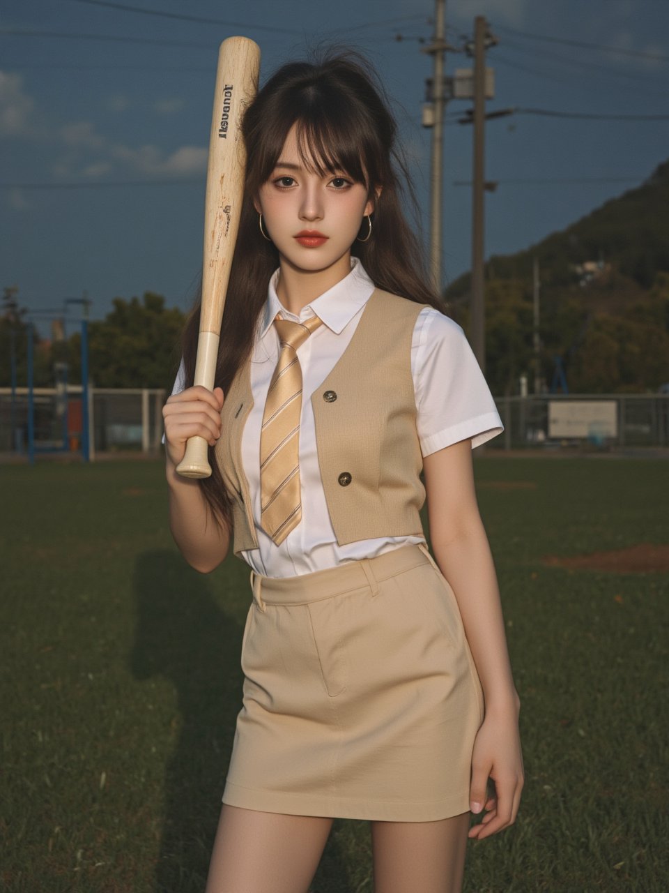 photorealistic,  portrait of hubggirl,  Stylish schoolgirl pose with a baseball bat by Rolo_hu on Tensor.Art