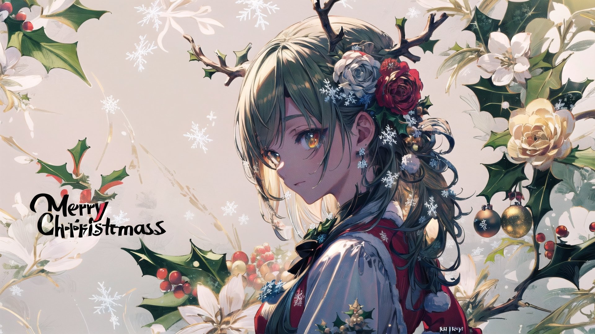 //Quality
(((best quality, 8k wallpaper))), ((masterpiece, ultra-detailed)), good hands,

//Charater
1girl, solo, pretty, (Ceres Fauna, long hair, braided bangs, hair flower), 
FaunaBase, long hair, braided bangs, hair flower,

// Style
((christmas))

// Background
((detailed background)), extremely delicate and beautiful, midjourney, yofukashi background, 