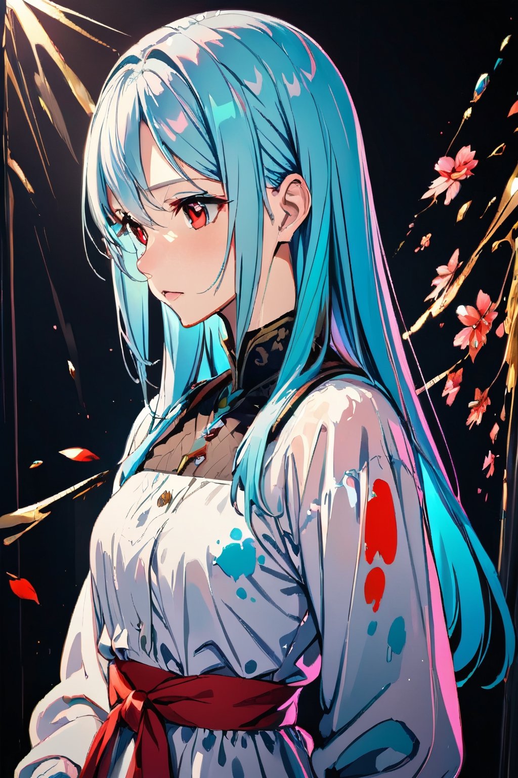 Light blue hair,  red eyes,  sakura leafs by Sayako Maori on Tensor.Art