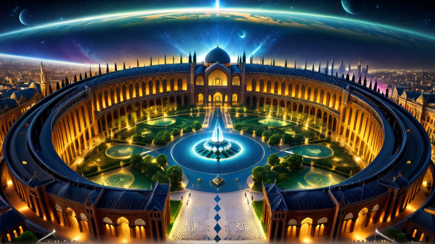 a detailed epic poster, a university surrounded by city, islamic architecture 
  , DonMASKTexXL , 