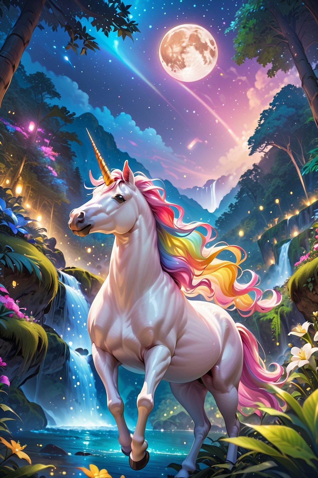 score_9, score_8_up, score_7_up, score_6_up, 
Unicorn, Rainbow Unicorn, Magic Forest, Night sky, moon, fireflies, waterfalls,
(Masterpiece, Best Quality, 8k:1.2), (Ultra-Detailed, Highres, Extremely Detailed, Absurdres, Incredibly Absurdres, Huge Filesize:1.1), (Photorealistic:1.3), By Futurevolab, Portrait, Ultra-Realistic Illustration, Digital Painting. 