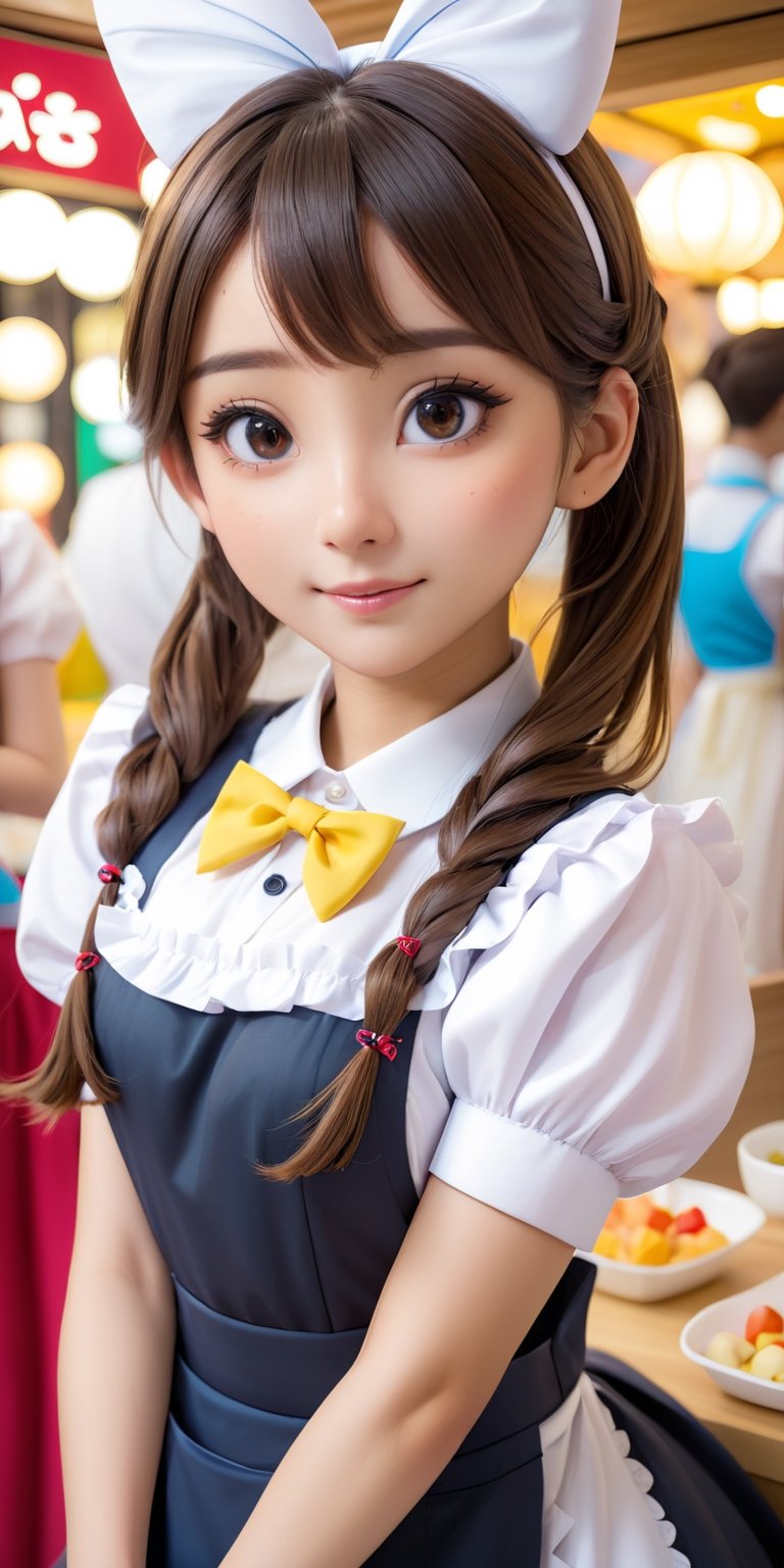 {{Beautiful and detailed eyes},
Detailed face, detailed eyes, slender face, real hands, cute Korean girlfriend 17 year old girl, perfect model body, looking at camera, sad smile, dynamic pose, stage costume, Akihabara maid cafe, Akihabara, inside Breasts, cosmetics advertising models, girlfriend walks,modisn disney