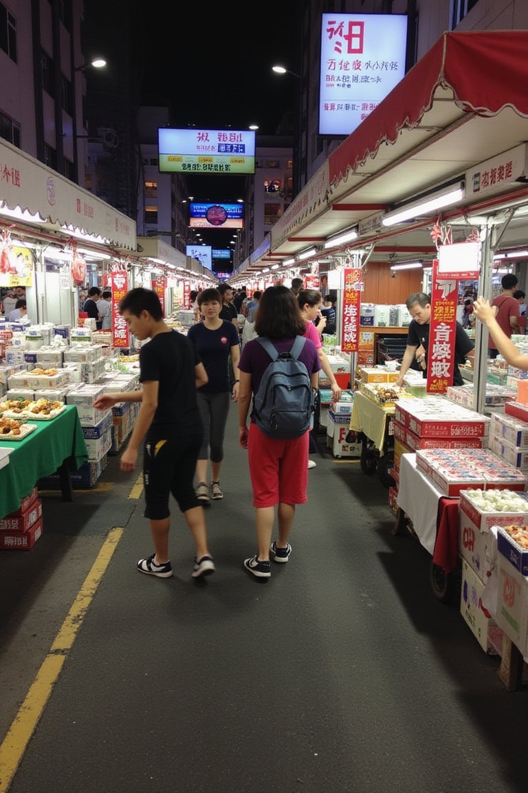 Boring Snapchat Photo of a night market in Taipei. The photo was shot on a phone and posted in 2015 on Snapchat. 