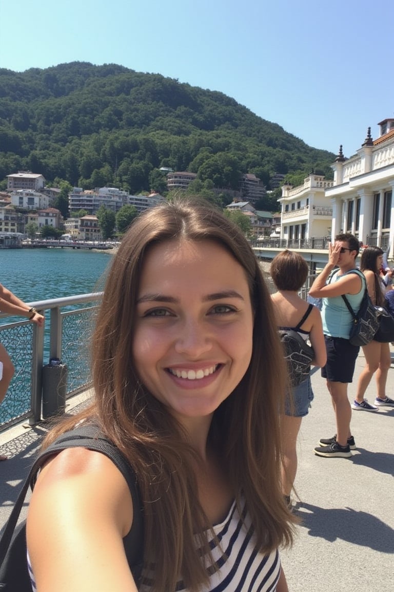 Boring Snapchat Photo of a GREEK GIRL in vacation in Japan. The photo was shot on a phone and posted in 2015 on Snapchat. 