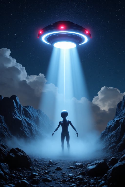 extremelyrealistic a digitized alien being travels through a beam from a ufo at night by Mister E7 on Tensor.Art