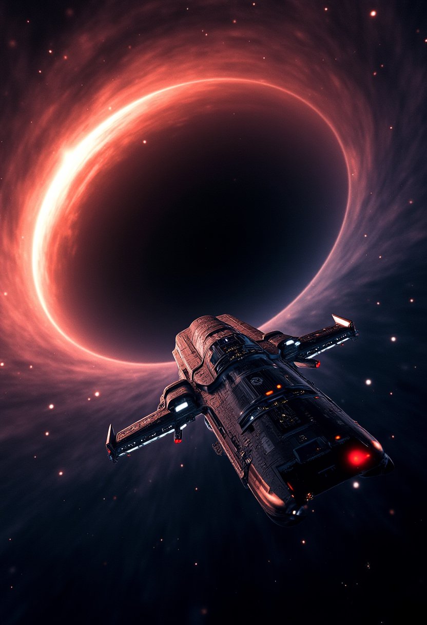 ultrarealistic ufo starship fleet flying in realistic black hole vortex8k resolution,sharp focus,