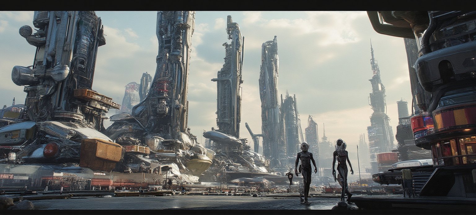 (Masterpiece), high-tech alien city, high-tech buildings, streets, spaceships, exquisite alien mechanical satellites in the background, aliens walking on the street