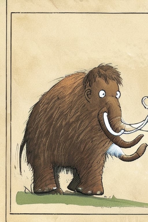 Illustration of a happy mammoth by David Macaulay 