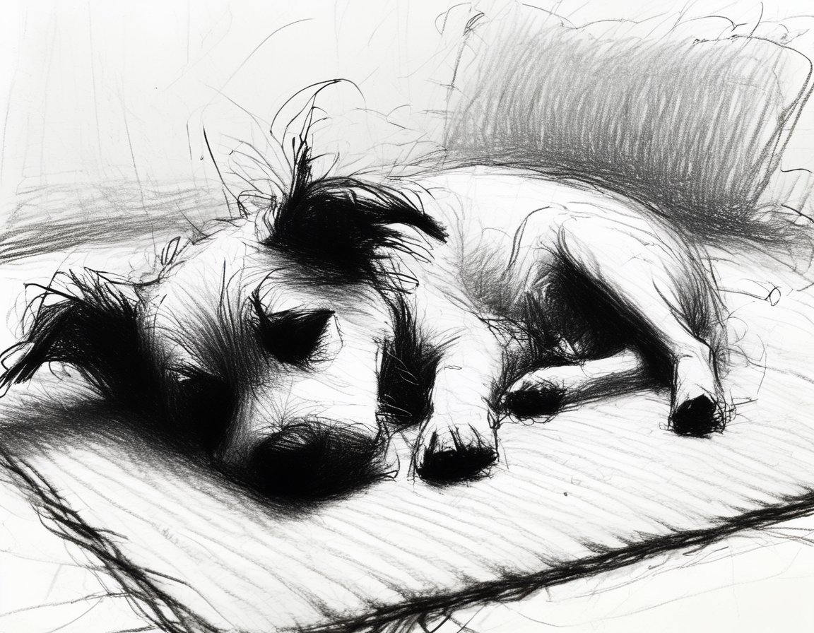 mdsktch sketch of a dog asleep on a rug