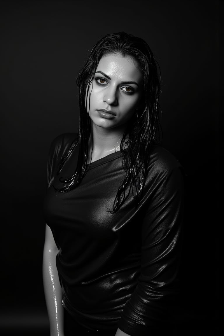 "\"Photo of soaking wet asian woman model Gonçalo Teixeira,  black and white,  realistic by user_678437445280426961 on Ten...