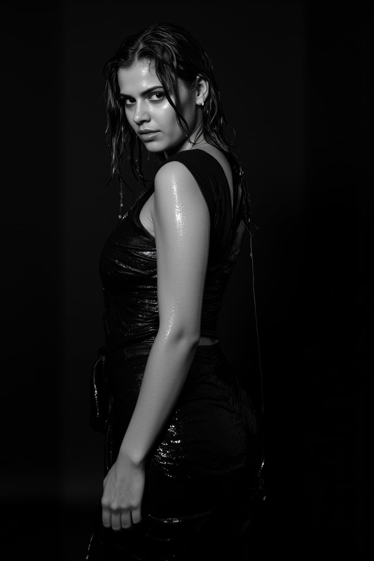 "\"Photo of soaking wet asian woman model Gonçalo Teixeira,  black and white,  realistic by user_678437445280426961 on Ten...