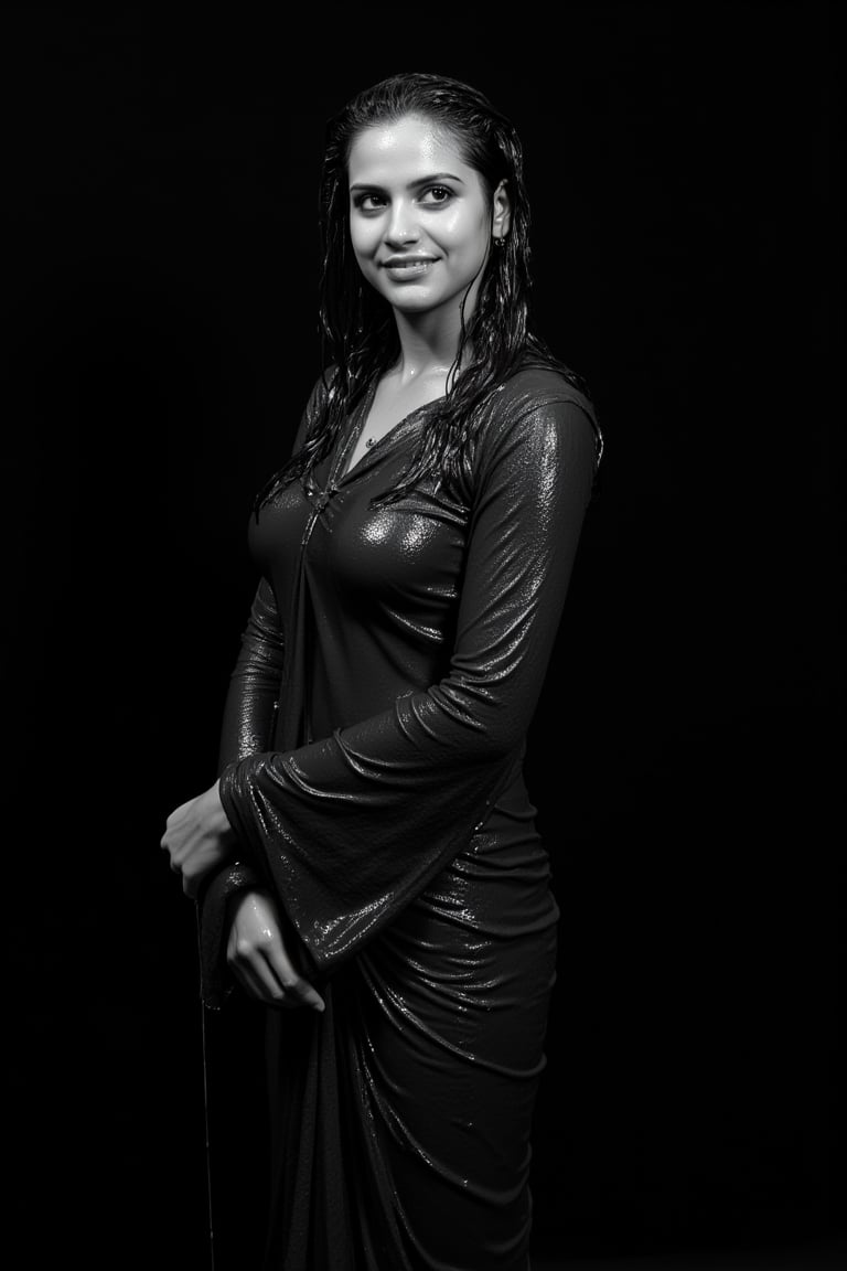 "\"Photo of soaking wet asian woman model Gonçalo Teixeira,  black and white,  realistic by user_678437445280426961 on Ten...