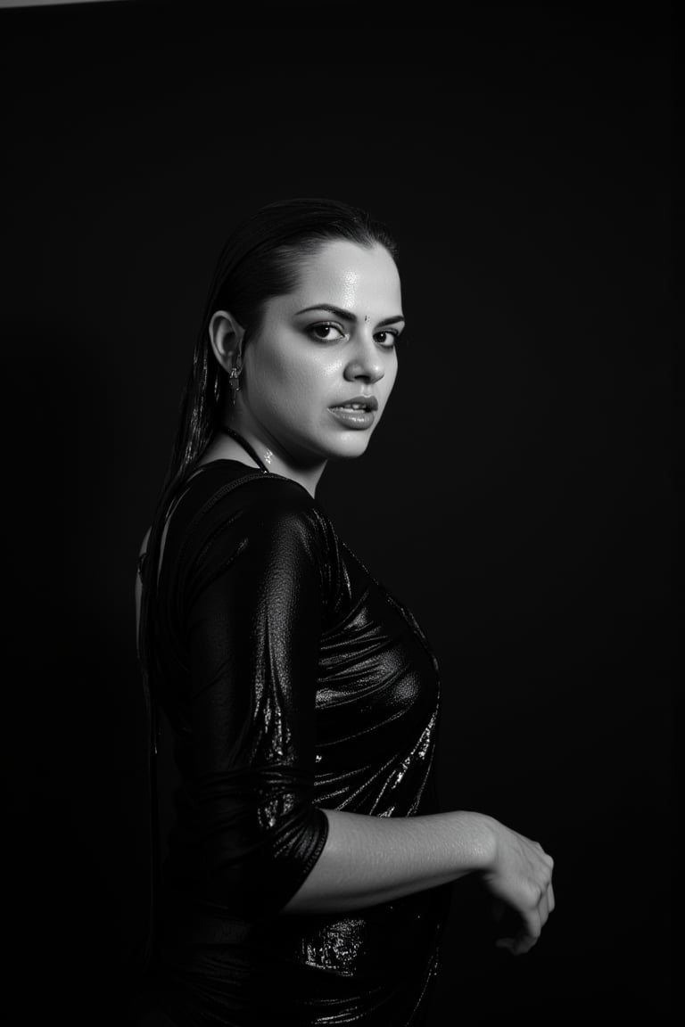 "\"Photo of soaking wet asian woman model Gonçalo Teixeira,  black and white,  realistic by user_678437445280426961 on Ten...