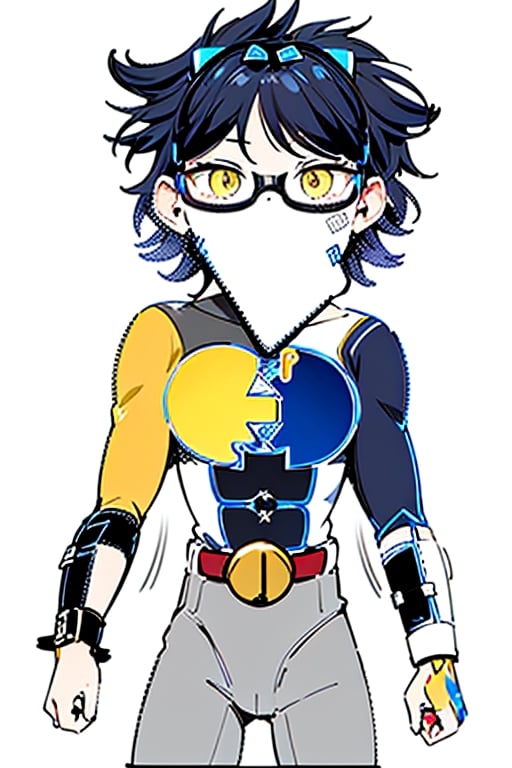 GLASSES: Hide face
SCALE SYMBOL: It is a symbol that
shows the balance, shows the colors white
and yellow as positive and black and blue as
opposite
WRIST BRACELET: The wristband so that
protect like a shield and the colors white and
black shows more decisions you can
take it into your hands whether they are good or bad
BELT: A red and yellow belt looks like
a fighting belt but small