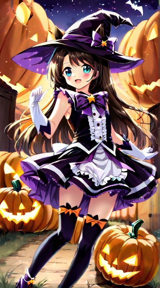 Girl riding a pumpkin carriage, pumpkin, Halloween, horse, cute magical girl, 2.5D anime style,