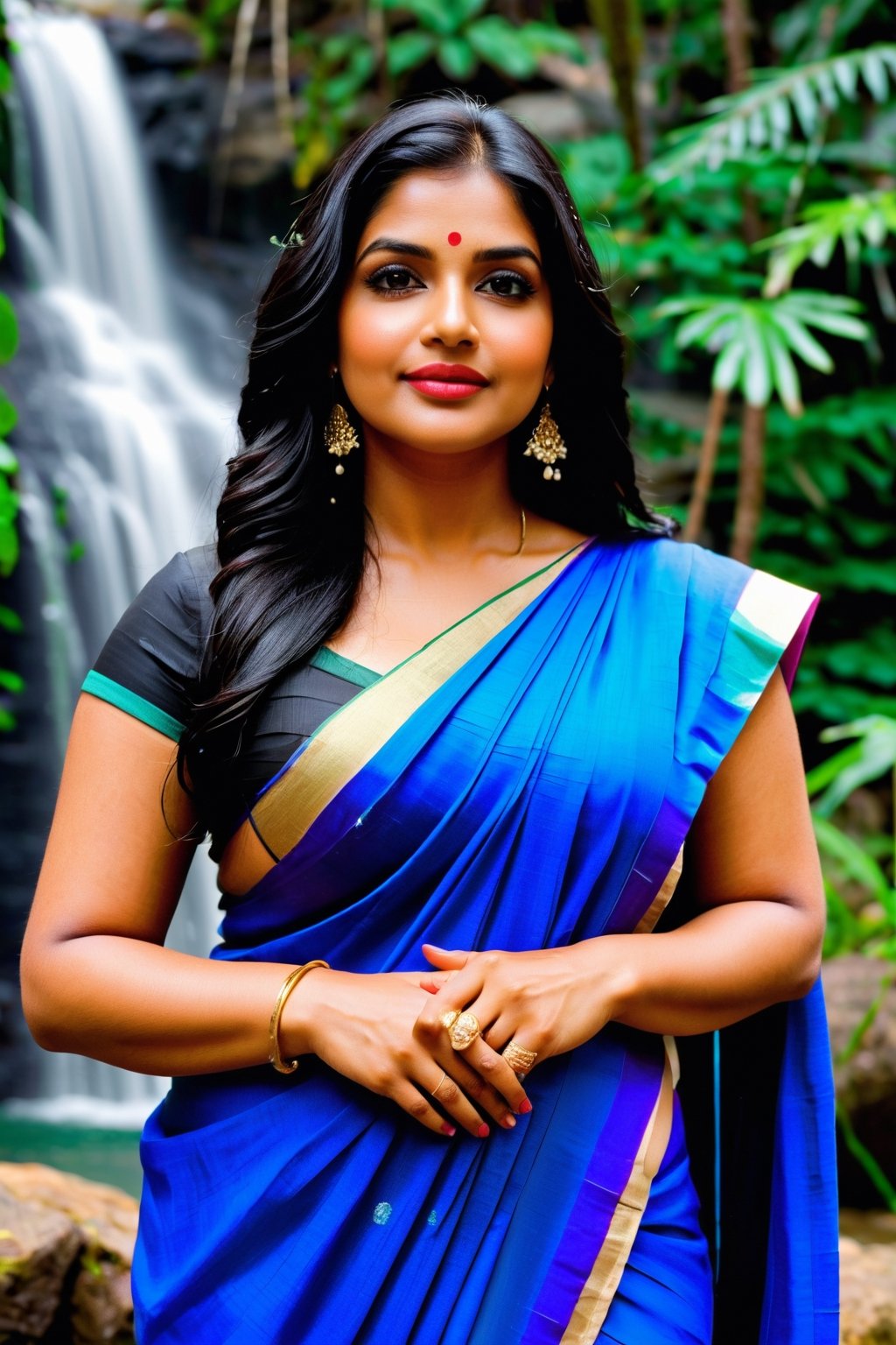 perfecteyes,  photo of two indian milf standing beside a waterfall,  raining by fourbitimage on Tensor.Art