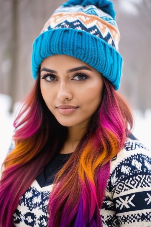 lovely indian girl in,  with cap,  colorful hair by fourbitimage on Tensor.Art
