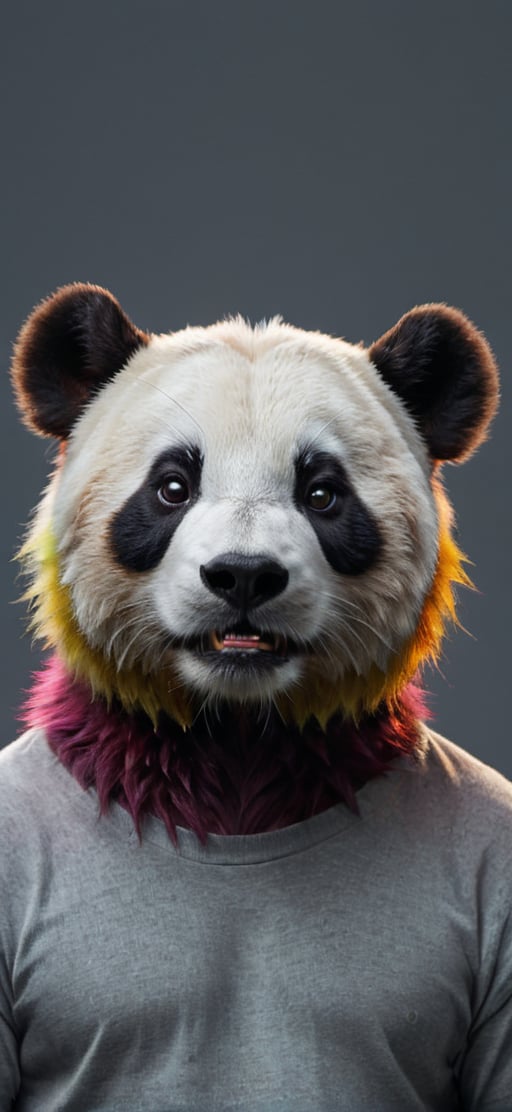create a human with panda head,  grey background,  perfect lighting by fourbitimage on Tensor.Art