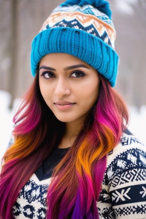 lovely indian girl in,  with cap,  colorful hair by fourbitimage on Tensor.Art