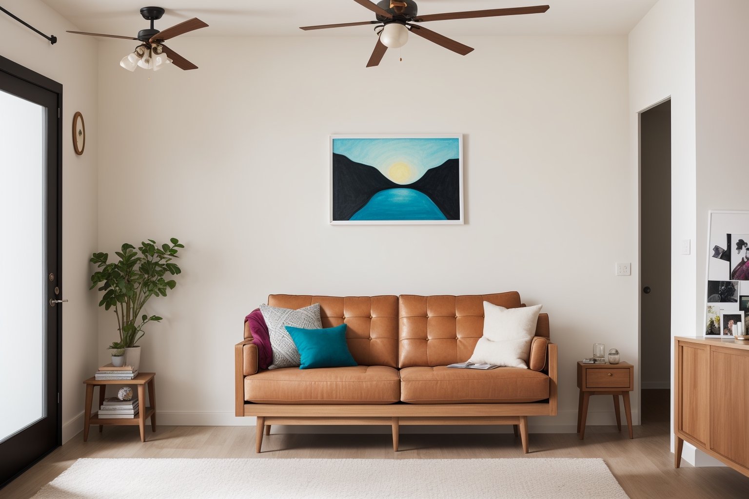 Indoors living room portrayed in the art form of Illustration. Drawing inspiration from the sketches of Mary Blair,  the s...