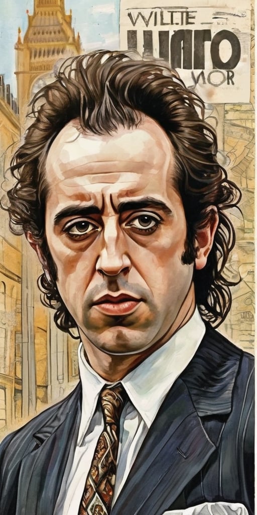 ((Portrait of Mick Jones as a young man)), ((with hair)), ((, portrait of a face, (((while in The Clash)), London Calling, Tommy Gunn, White Riot , thin body, muted colors, digital painting, ((illustration depth) )), frontal image, haunting, highly complex work, drawing style by Milo Manara, drawing style, 2D