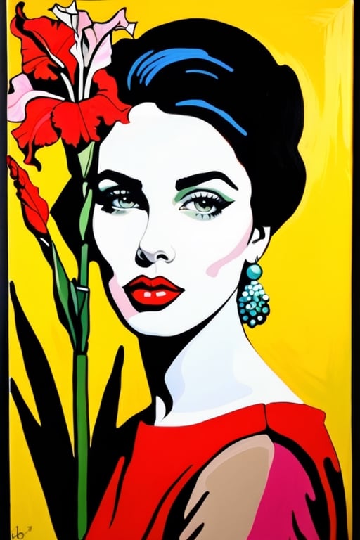 Portrait of a girl with gladiolus,  pop art painting inspired by Hülya Özdemir, tumblr, figurative art, Jen Barthel, Conrad Rozet style, acrylic canvas, illustration

