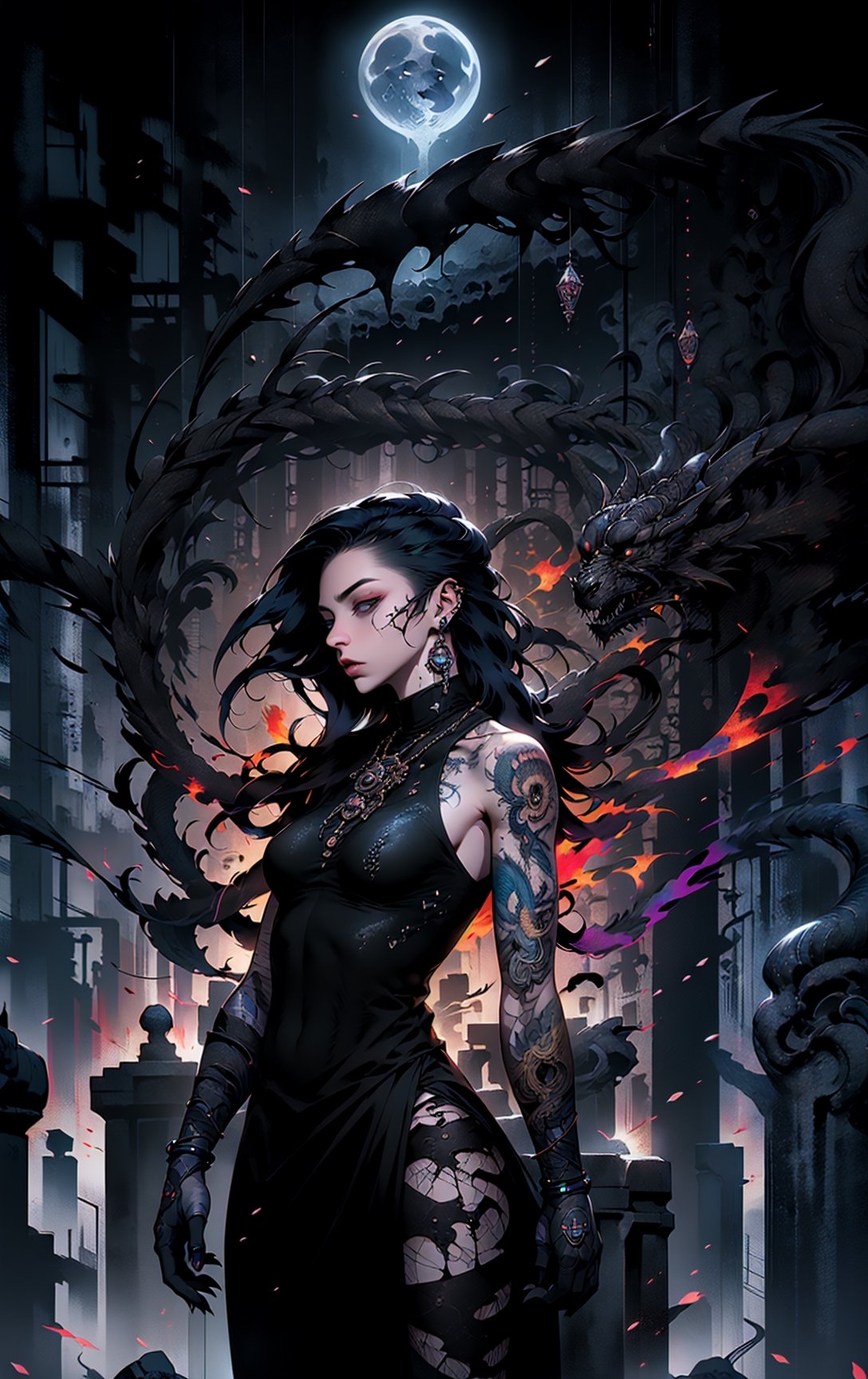 1girl, adult british woman,  blue eyes, brown blowout hair, portrait, solo, half shot, looking at viewer, detailed background, detailed face, (Void3nergy, void theme:1.1)  ethereal  emissary of death,   dynamic pose, reaper,  scythe, rot, floating particles,  cold, underworld, graveyard in background, rats in background, fog, dark clouds, moonlit night,  sinister dark atmosphere