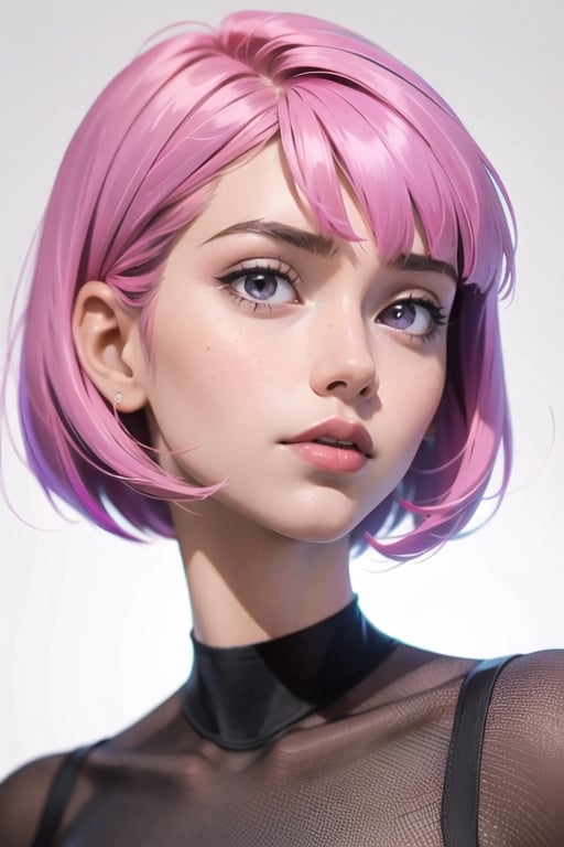 Woman, Short hair, Bobcut, Bangs, Multicolor hair, Pink  Purple hair